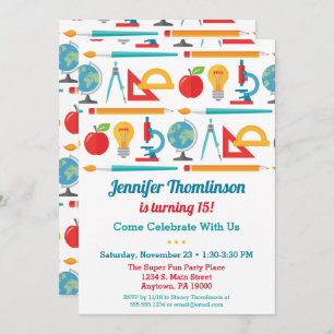 School Theme Birthday Invitation Education Teacher Kaart
