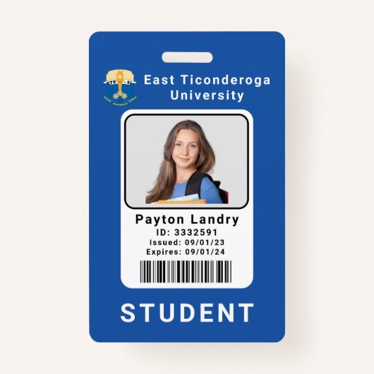 School University Student ID Badge Sjabloon Blauw (Voorkant)