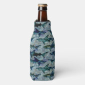 School van haaien in Watery Blue Flesjeskoeler (Fles Voorkant)