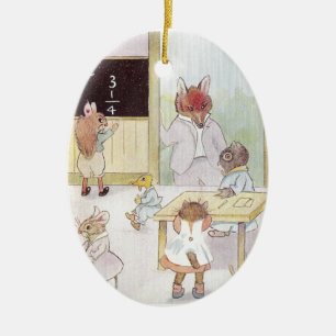School van mevrouw Owl Bezocht door Fox Vintage Keramisch Ornament