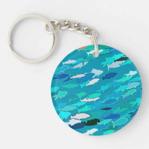 School vissen, turquoise, Blauw en Aqua Sleutelhanger