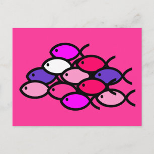 School voor Christelijke vissymbolen - Roze Briefkaart