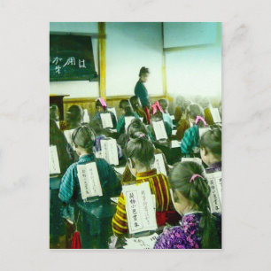 School voor meisjes in het  klaslokaal van het oud briefkaart