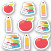 Schoolbenodigdheden potloden en boeken sticker (Voorkant)