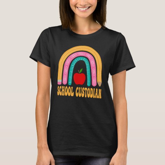 schoolbewaarder regenboogpotlood terug naar school t-shirt (Voorkant)