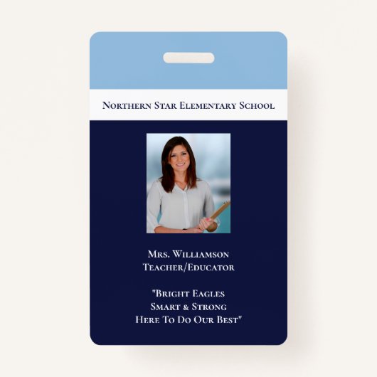 Schoolblauw personeel foto-id leraar badge (Voorkant)