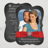 schoolbordbruiloft | Rode, zilveren sneeuwvlokken Kaart (Voorkant / Achterkant)