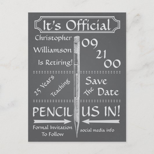  schoolbordpensionering Save the Date Party Aankondigingskaart (Voorkant)