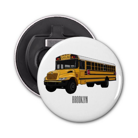 Schoolbus cartoon illustratie button flesopener (Voorkant)