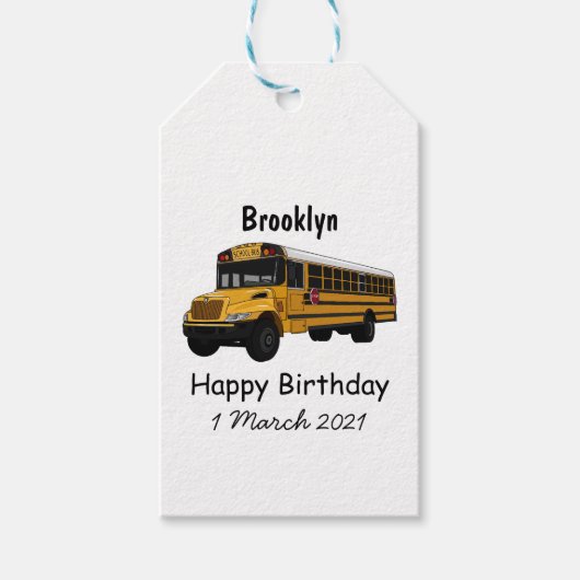 Schoolbus cartoon illustratie cadeaulabel (Voorkant)