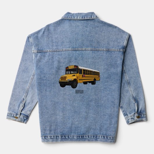 Schoolbus cartoon illustratie denim jacket (Achterkant)