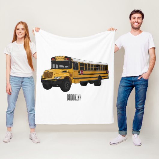 Schoolbus cartoon illustratie fleece deken (In situ)