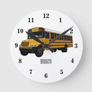 Schoolbus cartoon illustratie ronde klok