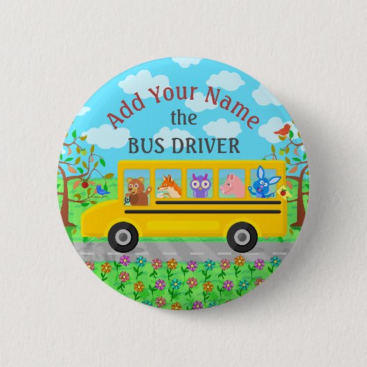 Schoolbus-chauffeur | Gepersonaliseerde naam Ronde Button 5,7 Cm (Voorkant)