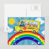 Schoolbus die op een regenboog rijdt briefkaart (Voorkant / Achterkant)