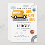 Schoolbus EERSTE verjaardag Wheels on the Bus Fees Kaart (Voorkant / Achterkant)