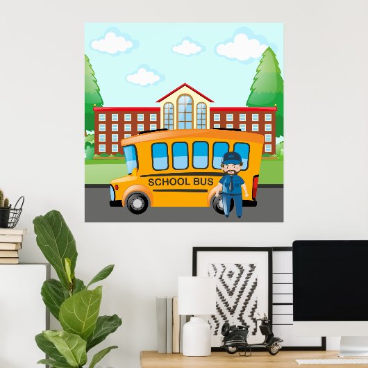 Schoolbus en -chauffeur poster (Thuiskantoor)