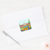 Schoolbus en -chauffeur vierkante sticker (Envelop)
