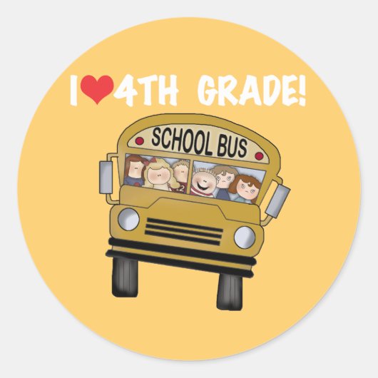 Schoolbus Ik hou van 4e klas Ronde Sticker (Voorkant)