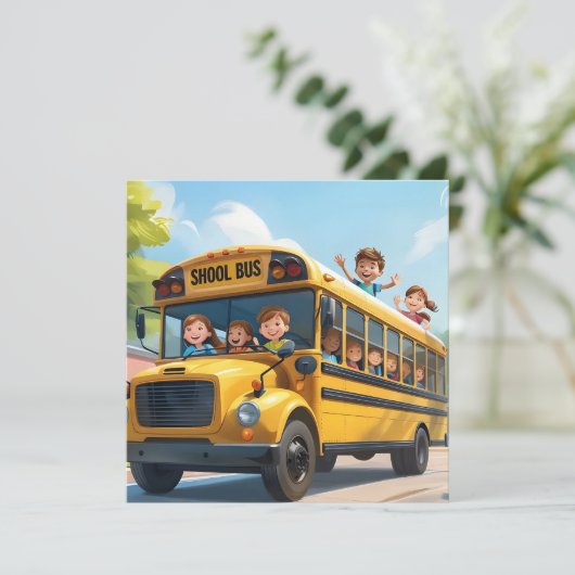 Schoolbus Kinderen Feestdagenkaart (Staand voorkant)