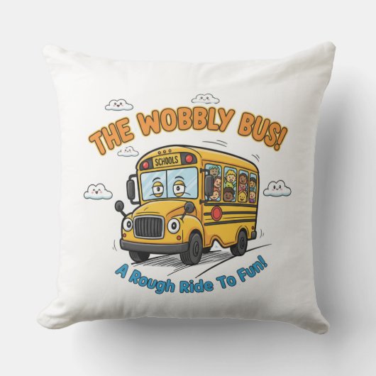 Schoolbus kinderkamer decor-De Wobbly Bus Kussen (Voorkant)