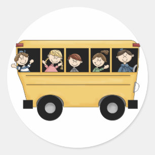 Schoolbus met D2-stickers van Kind en chauffeur Ronde Sticker