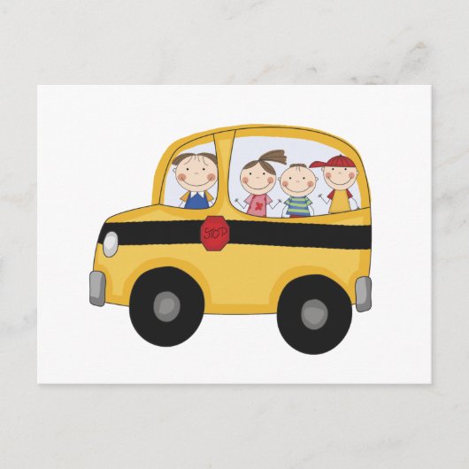 Schoolbus met Kinder T-shirts en cadeaus Briefkaart (Voorkant)