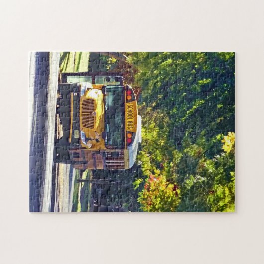 Schoolbus met open deur legpuzzel (Horizontaal)