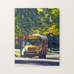 Schoolbus met open deur legpuzzel