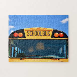 Schoolbus met oranje en rode lichten legpuzzel