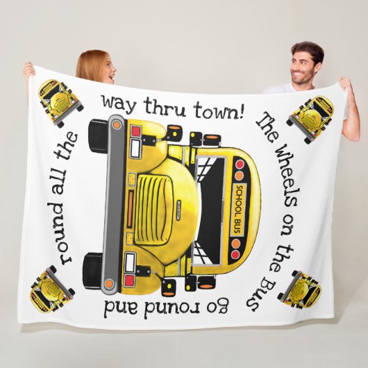 Schoolbus op maat fleece deken (In situ)