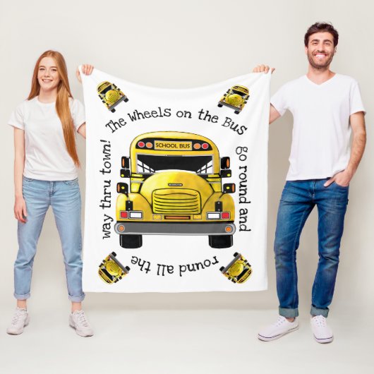 Schoolbus op maat fleece deken (In situ)
