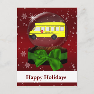 Schoolbus sneeuw wereldbol Corporate HolidayGroetj Feestdagenkaart