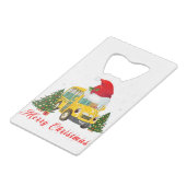 Schoolbuschauffeur santa hat merry kerst kredietkaart flessenopener (Voorkant Gekanteld)