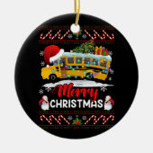 Schoolbuschauffeur Vrolijk kerstlicht Xmas Lelijk Keramisch Ornament (Voorkant)