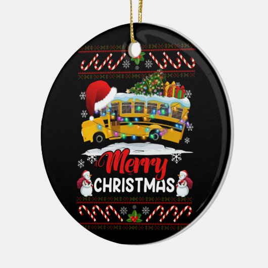 Schoolbuschauffeur Vrolijk kerstlicht Xmas Lelijk Keramisch Ornament (Links)