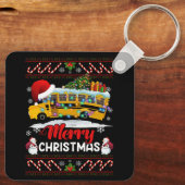 Schoolbuschauffeur Vrolijk kerstlicht Xmas Lelijk Sleutelhanger (Achterkant)