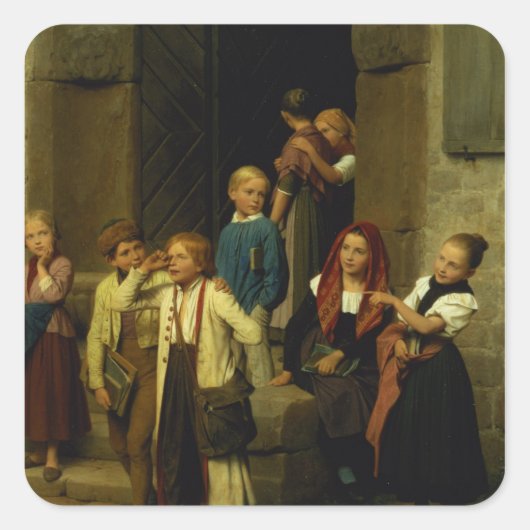 Schoolchildren Watching a Boy Cry, 1861 Vierkante Sticker (Voorkant)