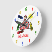 Schoolhouse & Crayons Teacher Clock Ronde Klok (Hoek)