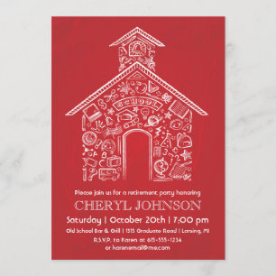 Schoolhouse Teacher Retirement Invitation RED Kaart