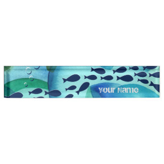 Schooling Fish Waterverf Desplaat Naambordje