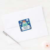 SCHOOLJONGEN, STUDENTENBOEK, KIND, KIND, BOEKLEZER VIERKANTE STICKER (Envelop)