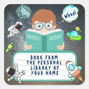 SCHOOLJONGEN, STUDENTENBOEK, KIND, KIND, BOEKLEZER VIERKANTE STICKER