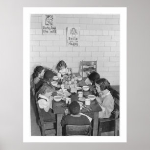 Schoolkinderen die luiaard eten - Vintage Poster