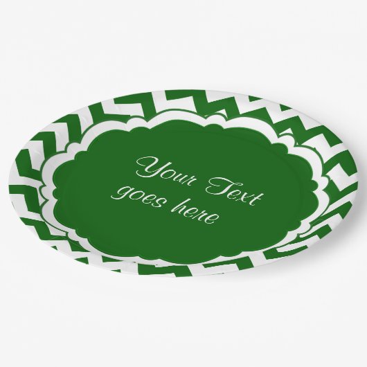 Schoolkleuren-Monogram Chevron Green-White- Papieren Bordje (Gekanteld)