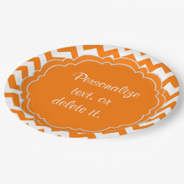 Schoolkleuren-Monogram Chevron Oranje-White- Papieren Bordje