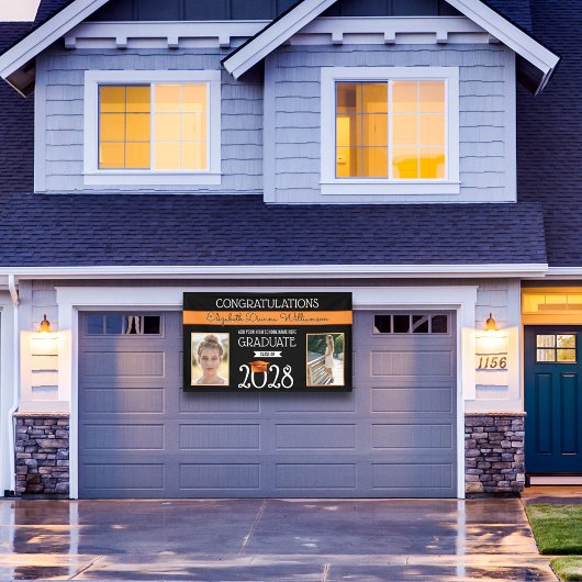 Schoolkleuren, zwart en Oranje Afstuderen Spandoek