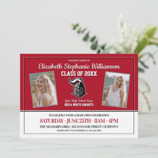 Schoolkleurenkopper Rood en Witte GraduPartij Kaart (Staand voorkant)