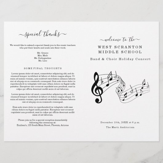 Schoolkoor- of -bonenconcertprogramma flyer (Voorkant)