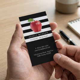 Schoolleraar Apple Elegant Black White Stripes Visitekaartje